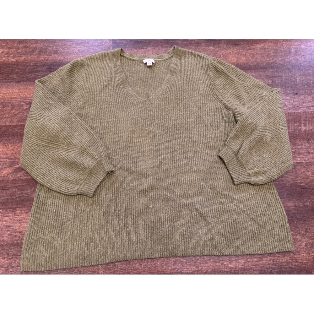 J. Jill Women's 3X Olive Green V-Neck Oversized Ribbed Knit Sweater - Picture 5 of 7